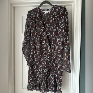 Veronica Beard Anjali Silk Floral Ruffled Ruched Mini Dress